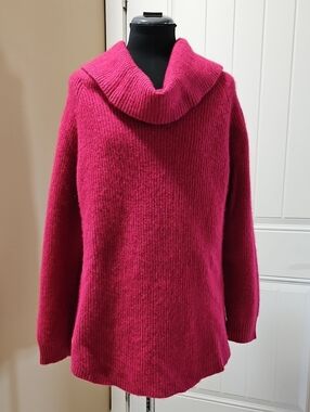 Tahari Pink Merino Wool Blend Cowl Neck Sweater XL